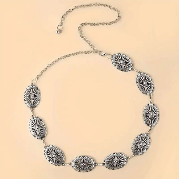 Western Boho Silver Concho Waist Chain Belt - Picture 4 of 4